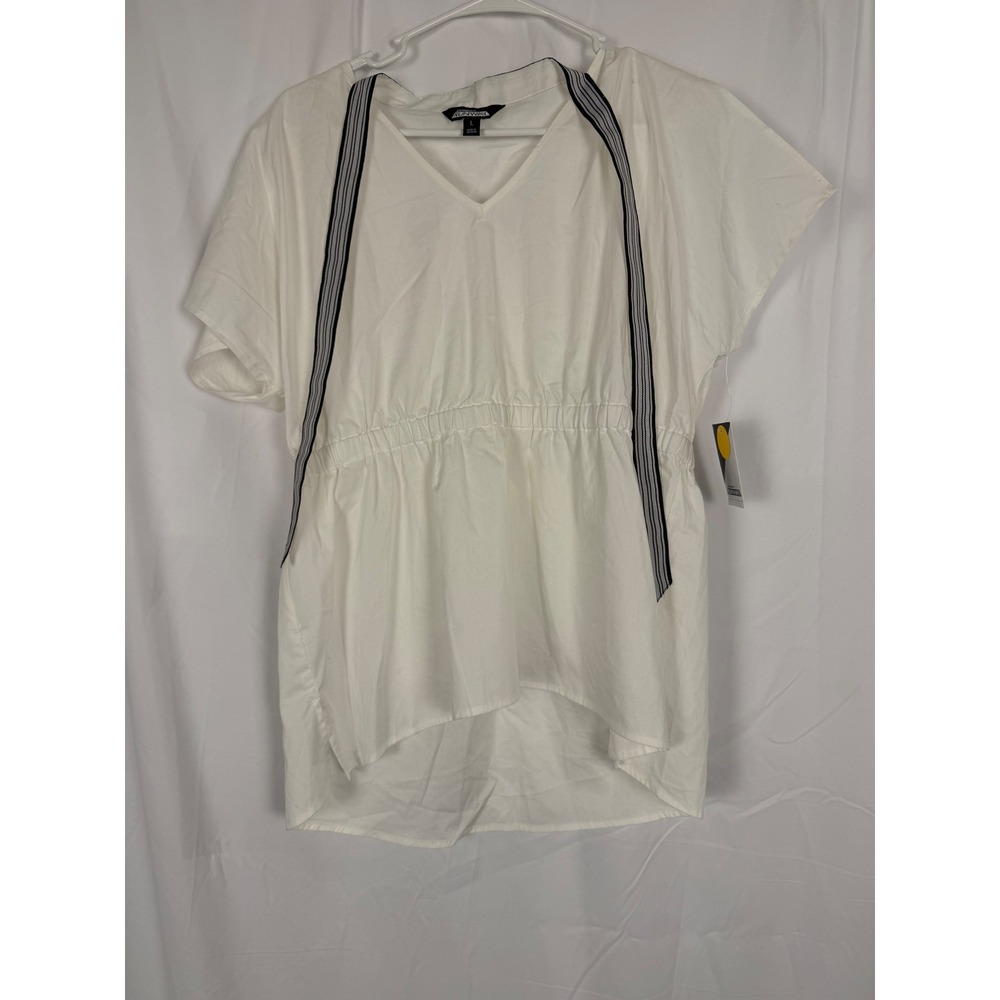 Project Runway Womens White V-Neck Cinched Waist High-Low Tunic Top Large NWT